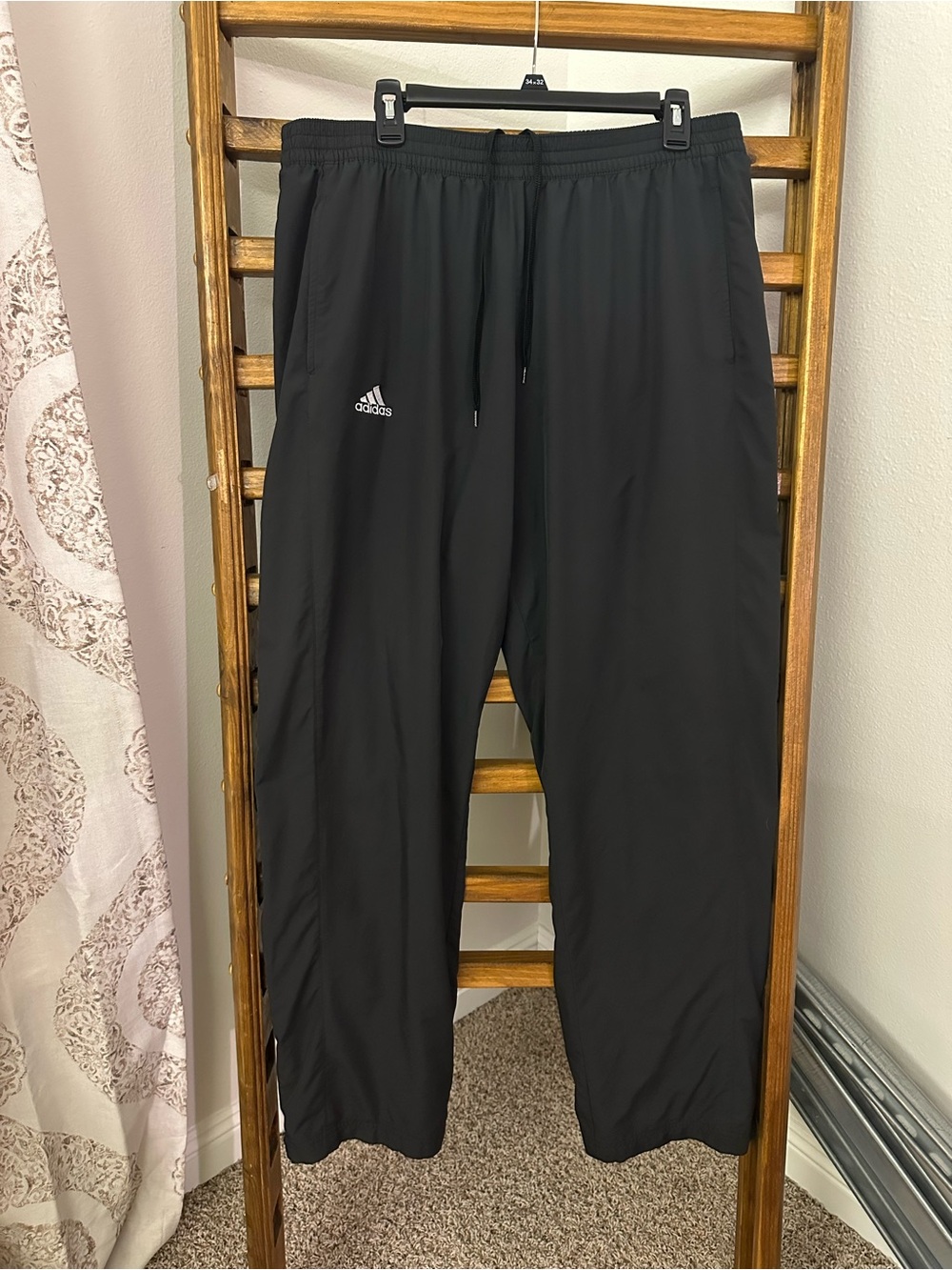 adidas Black Elastic Waist Track Pants with Logo Tag